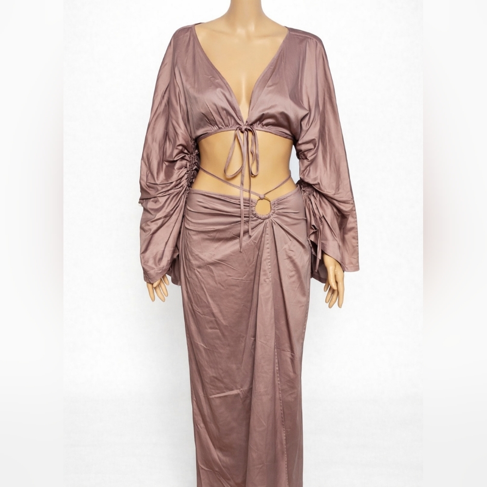 Cult Gaia Adriel Ruched Sleeves Crop Top + Nell Skirt Set Elderberry Sz S - Picture 7 of 9